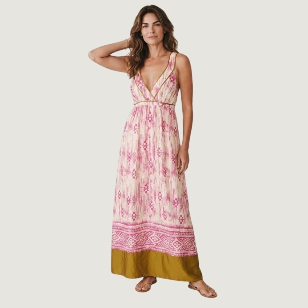Ann Taylor LOFT 100% Silk Maxi Dress NWOT Criss Cross Back 8 Elegant Coquette - Picture 1 of 6